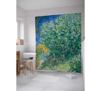 Штора (занавеска) для ванной JoyArty "Куст Сирени" из сатена, 180х200 см с крючками, sc_6882