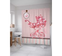 Штора (занавеска) для ванной JoyArty "Коляска в цветах" из сатена, 180х200 см с крючками, sc_7806