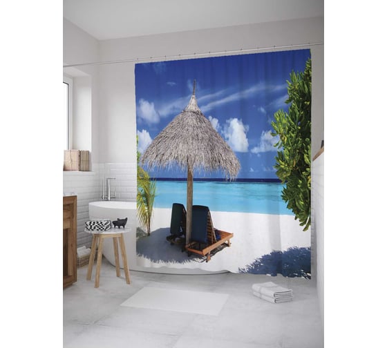 Штора (занавеска) для ванной JoyArty "Натуральный зонт" из сатена, 180х200 см с крючками, sc_9380