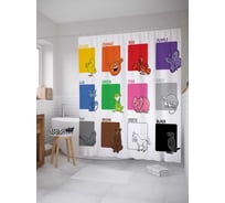 Штора (занавеска) для ванной JoyArty "Цвета и животные" из сатена, 180х200 см с крючками, sc_7366