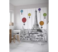 Штора (занавеска) для ванной JoyArty "Воздушные шары в Париже" из сатена, 180х200 см с крючками, sc_8091
