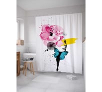 Штора (занавеска) для ванной JoyArty "Цветочный балет" из сатена, 180х200 см с крючками, sc_6490