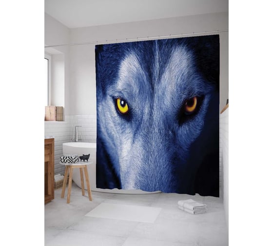 Штора (занавеска) для ванной JoyArty "Сосредоточенность волка" из сатена, 180х200 см с крючками, sc_7647 1