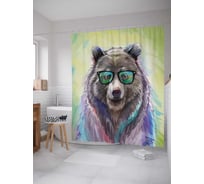 Штора (занавеска) для ванной JoyArty "Медведь в очках" из сатена, 180х200 см с крючками, sc_7449