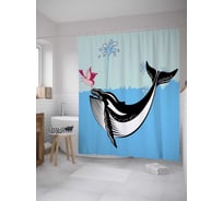 Штора (занавеска) для ванной JoyArty "Птица и кит" из сатена, 180х200 см с крючками, sc_8555