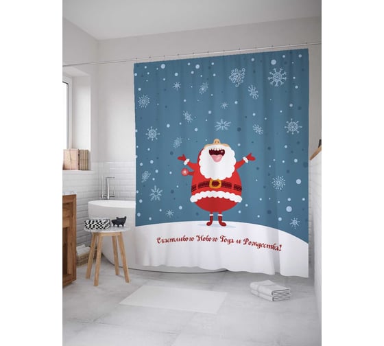 Штора (занавеска) для ванной JoyArty "Вкус Нового Года" из сатена, 180х200 см с крючками, sc_78073 1