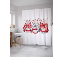 Штора (занавеска) для ванной JoyArty "Три поросенка" из сатена, 180х200 см с крючками, sc_78051