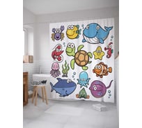 Штора (занавеска) для ванной JoyArty "Море улыбок" из сатена, 180х200 см с крючками, sc_9521