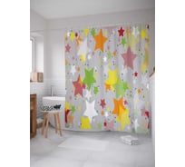 Штора (занавеска) для ванной JoyArty "Пестрый звездопад" из сатена, 180х200 см с крючками, sc_33072