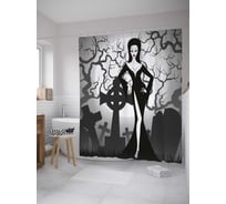 Штора (занавеска) для ванной JoyArty "Вампирша на кладбище" из сатена, 180х200 см с крючками, sc_35697