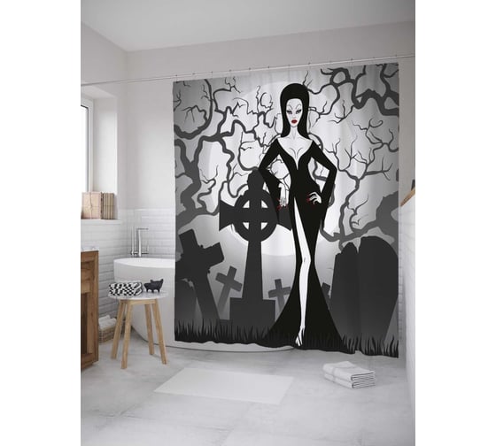 Штора (занавеска) для ванной JoyArty "Вампирша на кладбище" из сатена, 180х200 см с крючками, sc_35697 1