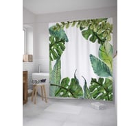 Штора (занавеска) для ванной JoyArty "Листва Средиземноморья" из сатена, 180х200 см с крючками, sc_36021