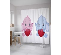 Штора (занавеска) для ванной JoyArty "Парочка слонят" из сатена, 180х200 см с крючками, sc_36211