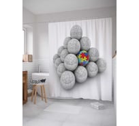 Штора (занавеска) для ванной JoyArty "Пазловые шары" из сатена, 180х200 см с крючками, sc_4263