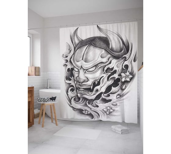 Штора (занавеска) для ванной JoyArty "Пугающий череп" из сатена, 180х200 см с крючками, sc_37817 1