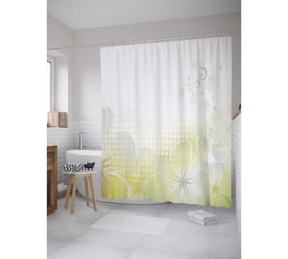 Штора (занавеска) для ванной JoyArty "Сумеречные цветы" из сатена, 180х200 см с крючками, sc_34703 1