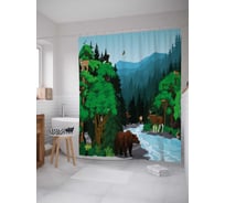 Штора (занавеска) для ванной JoyArty "Медведь у реки" из сатена, 180х200 см с крючками, sc_35752