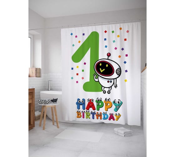 Штора (занавеска) для ванной JoyArty "Однолетний космонавт" из сатена, 180х200 см с крючками, sc_35022 1