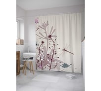 Штора (занавеска) для ванной JoyArty "Стрекозы на лугу" из сатена, 180х200 см с крючками, sc_35183