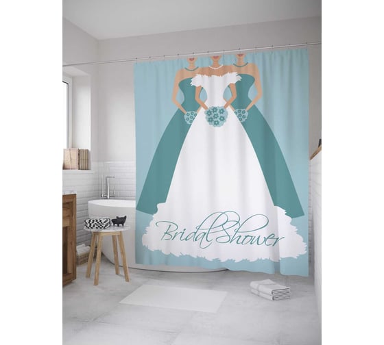 Штора (занавеска) для ванной JoyArty "Подружки на девичнике" из сатена, 180х200 см с крючками, sc_34522 1