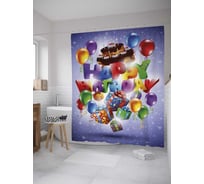 Штора (занавеска) для ванной JoyArty "Счастливый день рождения" из сатена, 180х200 см с крючками, sc_34356