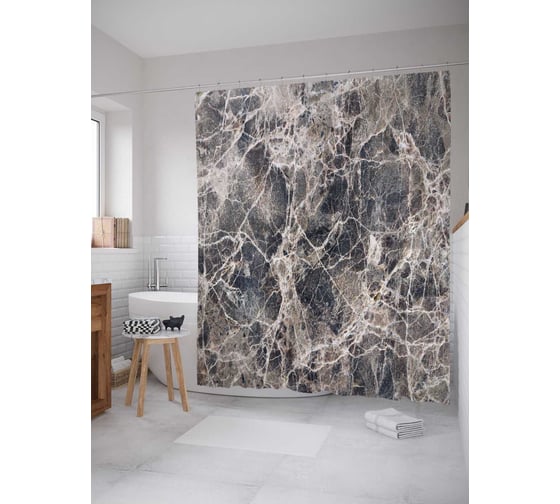 Штора (занавеска) для ванной JoyArty "Мраморные трещины" из сатена, 180х200 см с крючками, sc_37011 1