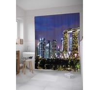 Штора (занавеска) для ванной JoyArty "Горизонт ночного Сингапура" из сатена, 180х200 см с крючками, sc_36526