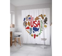 Штора (занавеска) для ванной JoyArty "Символы любви к Америке" из сатена, 180х200 см с крючками, sc_4624