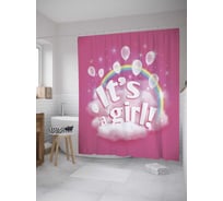 Штора (занавеска) для ванной JoyArty "Девочка родилась!" из сатена, 180х200 см с крючками, sc_35089