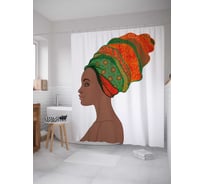 Штора (занавеска) для ванной JoyArty "Тюрбан африканки" из сатена, 180х200 см с крючками, sc_36769