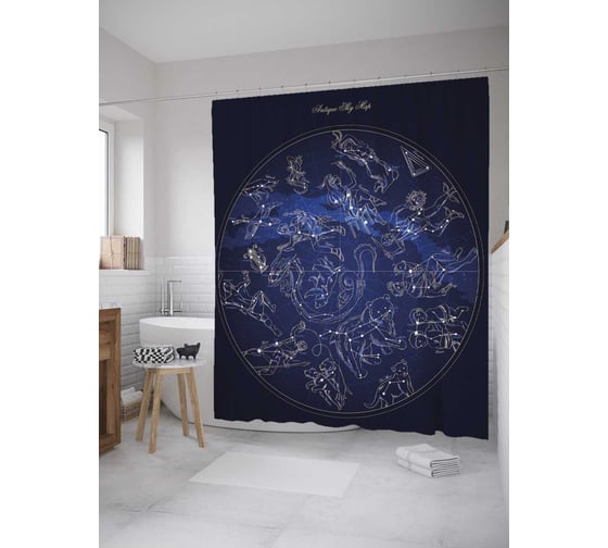 Штора (занавеска) для ванной JoyArty "Глобус созвездий" из сатена, 180х200 см с крючками, sc_35296 1