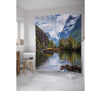Штора (занавеска) для ванной JoyArty "С видом на горы" из сатена, 180х200 см с крючками, sc_36611