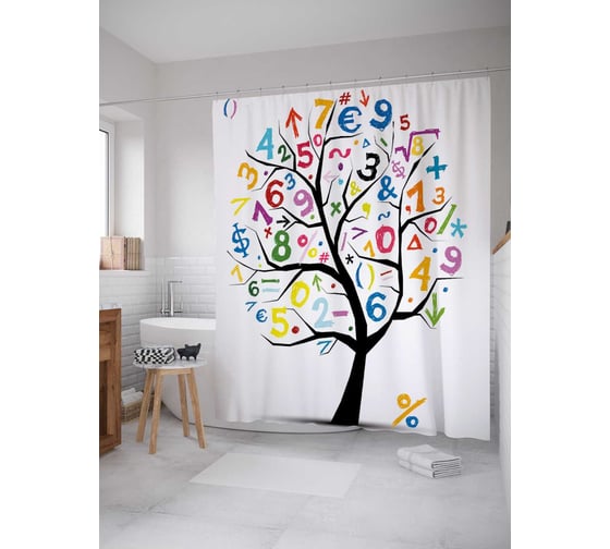 Штора (занавеска) для ванной JoyArty "Цифровое дерево" из сатена, 180х200 см с крючками, sc_37790 1