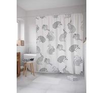 Штора (занавеска) для ванной JoyArty "ежики и зайчики" из сатена, 180х200 см с крючками, sc_363519
