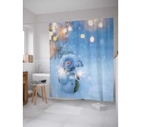 Штора (занавеска) для ванной JoyArty "Снеговик под елочкой" из сатена, 180х200 см с крючками, sc_5548
