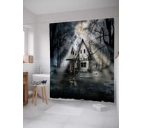 Штора (занавеска) для ванной JoyArty "Заброшенный дом" из сатена, 180х200 см с крючками, sc_36701