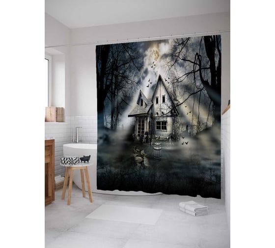 Штора (занавеска) для ванной JoyArty "Заброшенный дом" из сатена, 180х200 см с крючками, sc_36701 1
