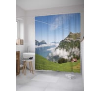 Штора (занавеска) для ванной JoyArty "Долина в облаках" из сатена, 180х200 см с крючками, sc_32842