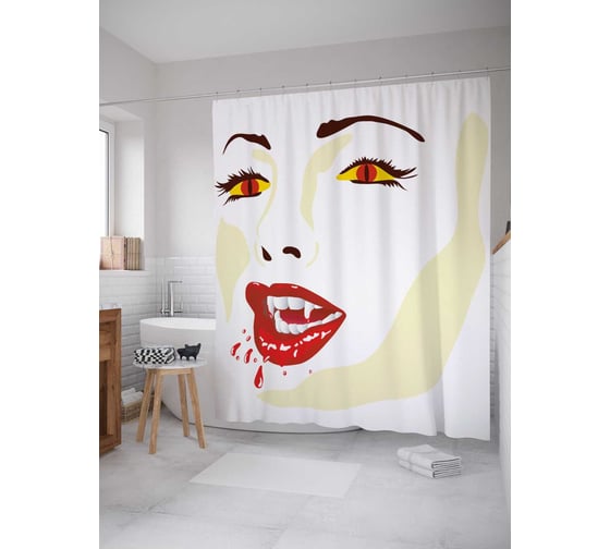Штора (занавеска) для ванной JoyArty "Девушка-вампир" из сатена, 180х200 см с крючками, sc_35706 1