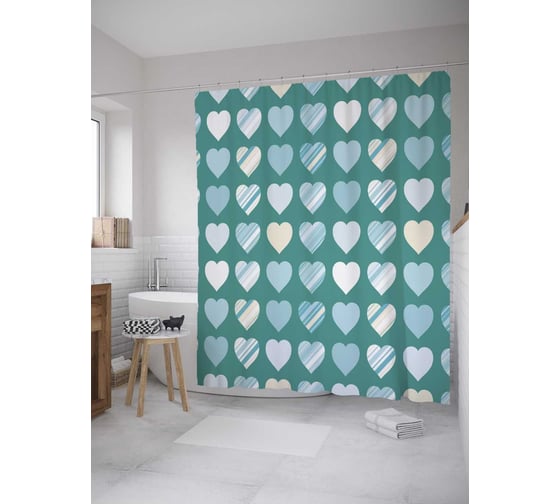 Штора (занавеска) для ванной JoyArty "Градиентные сердца" из сатена, 180х200 см с крючками, sc_36500 1