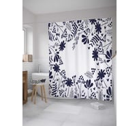 Штора (занавеска) для ванной JoyArty "Синие цветочки" из сатена, 180х200 см с крючками, sc_33423