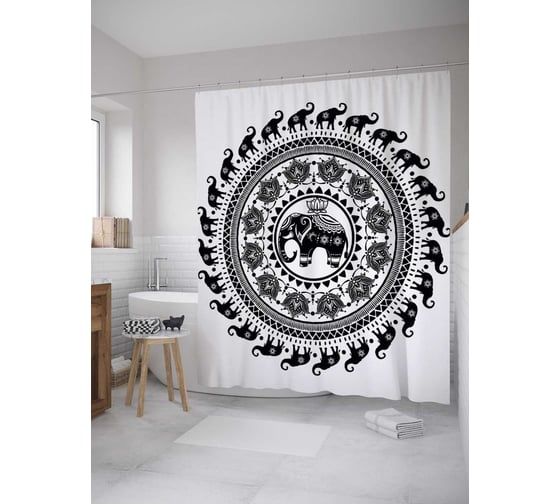 Штора (занавеска) для ванной JoyArty "Символ мудрости" из сатена, 180х200 см с крючками, sc_35379