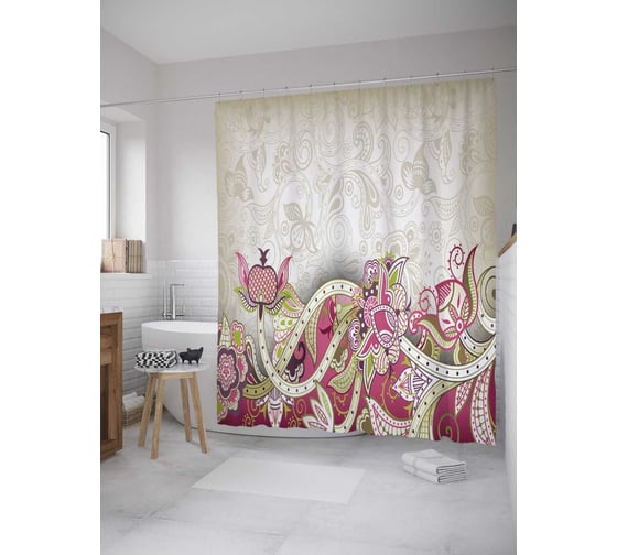 Штора (занавеска) для ванной JoyArty "Летний сад" из сатена, 180х200 см с крючками, sc_32913 1