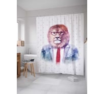 Штора (занавеска) для ванной JoyArty "Лев в очках" из сатена, 180х200 см с крючками, sc_37207