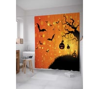 Штора (занавеска) для ванной JoyArty "Хеллоуинское дерево" из сатена, 180х200 см с крючками, sc_36725