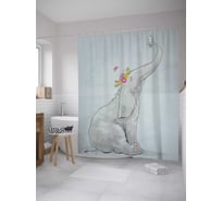 Штора (занавеска) для ванной JoyArty "Слон с цветком" из сатена, 180х200 см с крючками, sc_36192