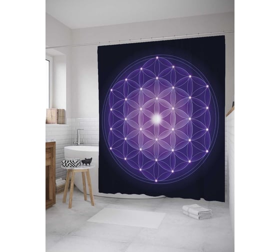 Штора (занавеска) для ванной JoyArty "Сакральный цветок" из сатена, 180х200 см с крючками, sc_35339 1
