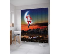 Штора (занавеска) для ванной JoyArty "Санта наблюдает с луны" из сатена, 180х200 см с крючками, sc_5742