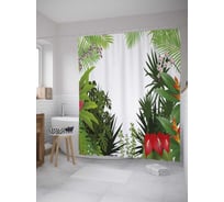 Штора (занавеска) для ванной JoyArty "Цветы в тропиках" из сатена, 180х200 см с крючками, sc_36051