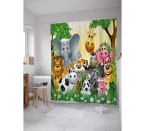 Штора (занавеска) для ванной JoyArty "Дружные зверюшки" из сатена, 180х200 см с крючками, sc_36641